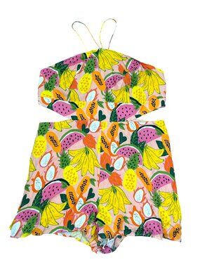 Anthropologie Hutch Jeslyn Bandeau Cut Out Romper Fruit Print NWOT